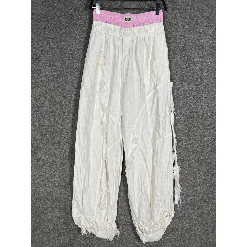 Natasha Zinko Boxers‎ But We Dont Box White Hemp Distressed Fringe Pants Rare